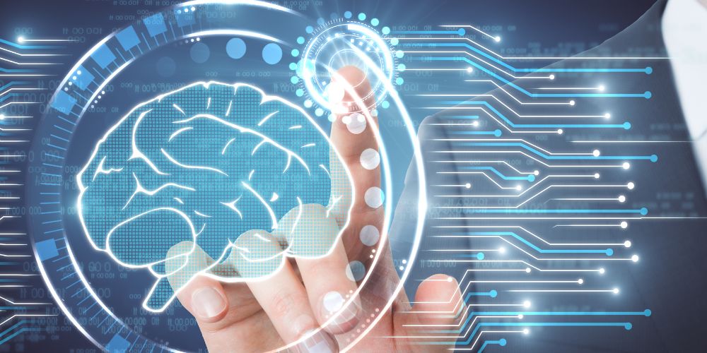 Interface digital com cérebro artificial simbolizando inteligência artificial no case de Squad Cognitivo da Vibbra.