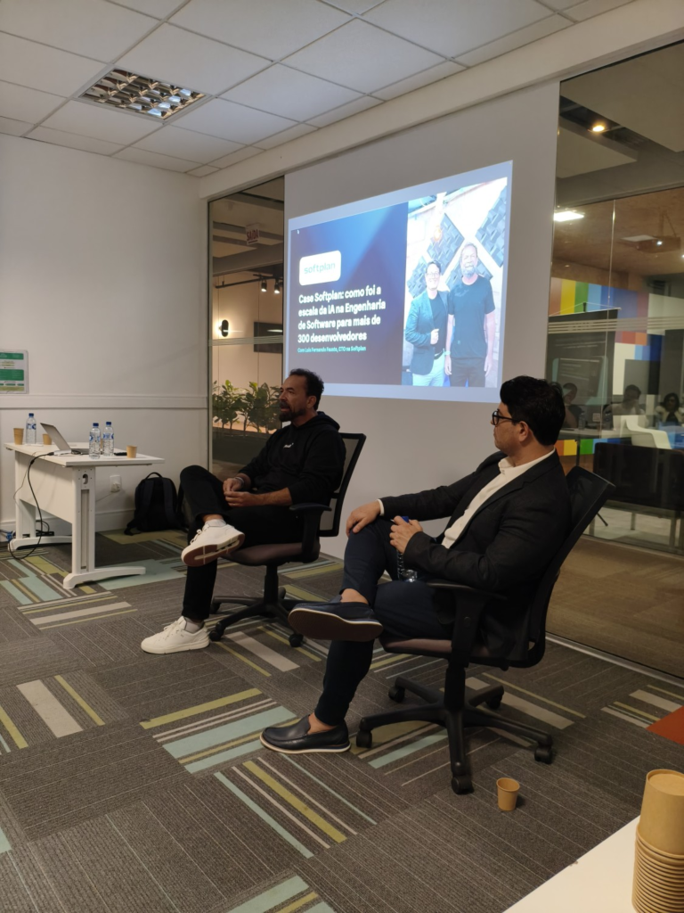 Case da Softplan apresentado no CTO Breakfast by Vibbra sobre a escala da IA na Engenharia de Software para mais de 300 desenvolvedores.